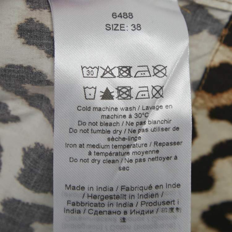 Pre Owned Ganni Brown Leopard Print Cotton Gathered Top M
