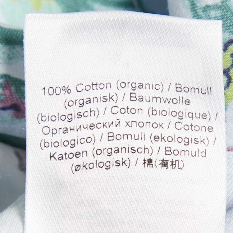 Pre Owned Ganni Blue Floral Print Cotton Shirring Detail Midi Dress XS