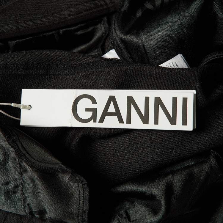 Pre Owned Ganni Charcoal Grey Embroidered Wool Wrap Blazer & Pants Set M