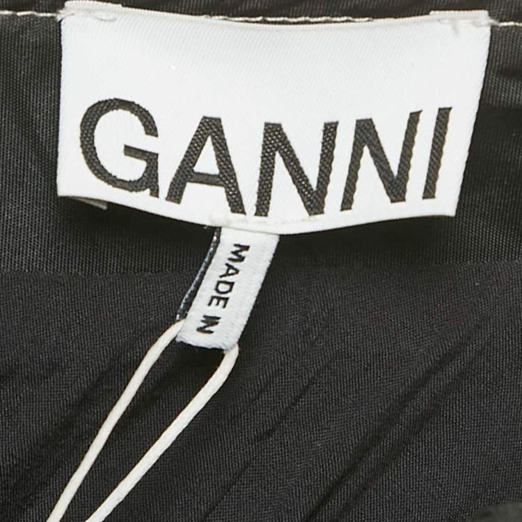 Pre Owned Ganni Black Taffeta Off Shoulder Mini Dress XS 