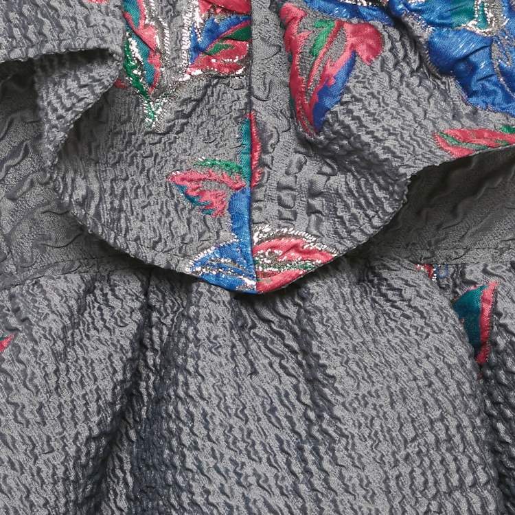 Pre Owned Ganni Grey Lurex Jacquard Tiered Mini Dress XS