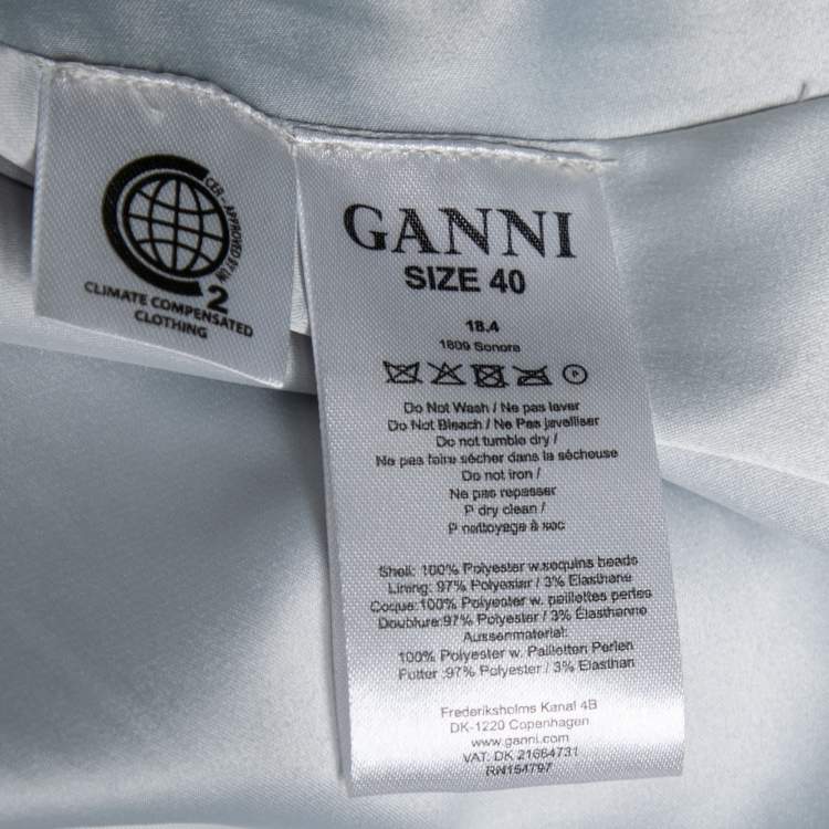 Pre Owned Ganni Silver Synthetic Sonora Sequin Collar Maxi Dress S