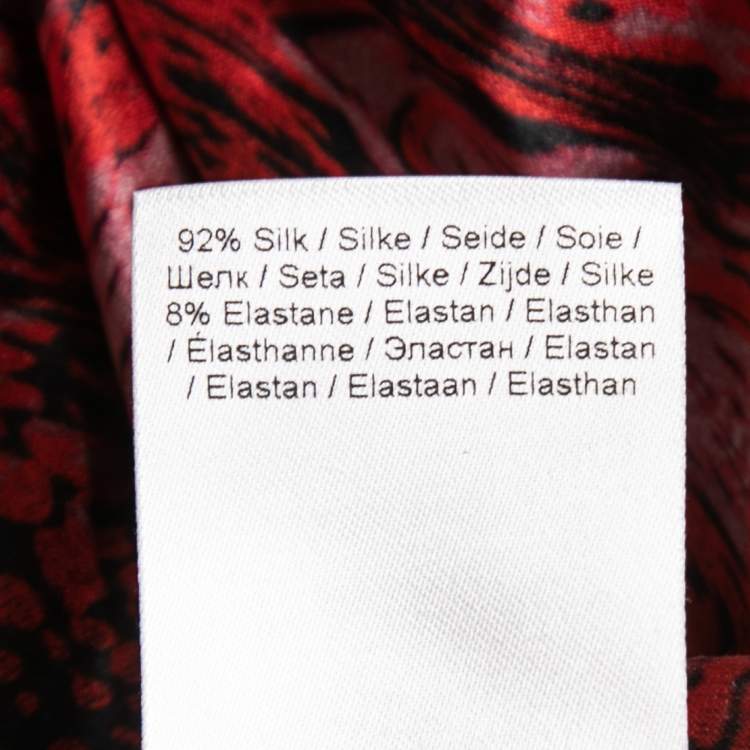 Pre Owned Ganni Red Snake Print Silk-Satin Collared Midi Dress M