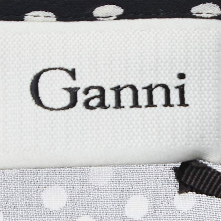 Pre Owned Ganni Black Polka Dotted Crepe Belleville Short Dress L