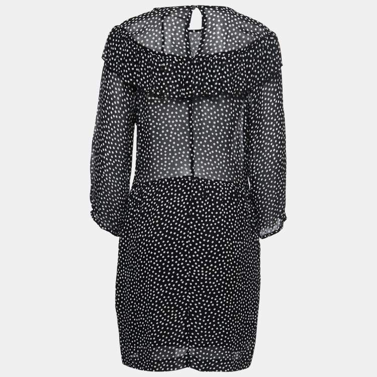 Pre Owned Ganni Black Polka Dotted Crepe Belleville Short Dress L