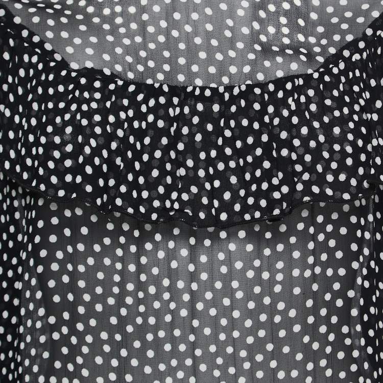 Pre Owned Ganni Black Polka Dotted Crepe Belleville Short Dress L