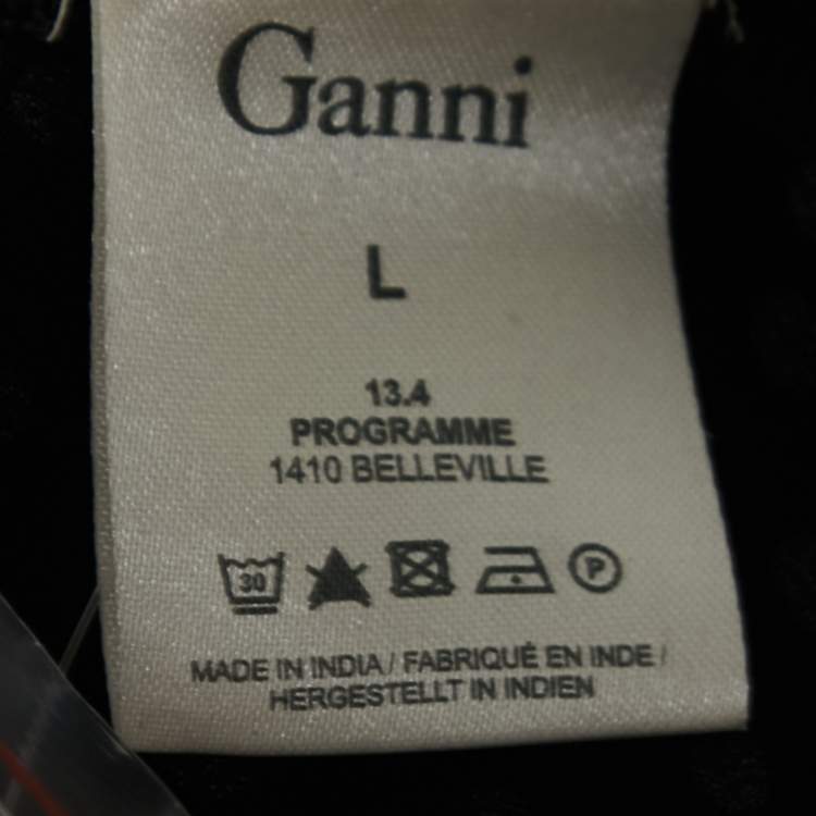 Pre Owned Ganni Black Polka Dotted Crepe Belleville Short Dress L