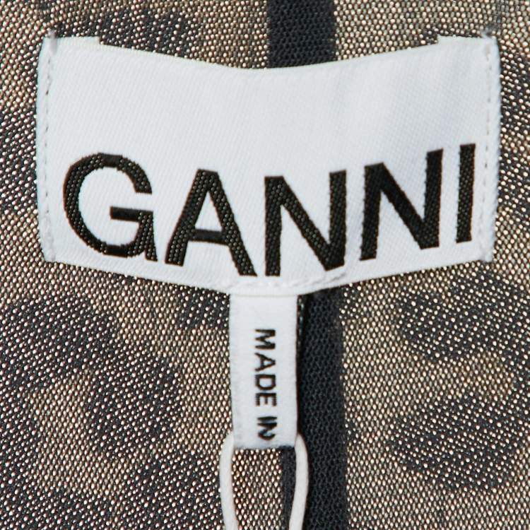 Pre Owned Ganni Brown Animal Printed Mesh Ruched Mini Dress S