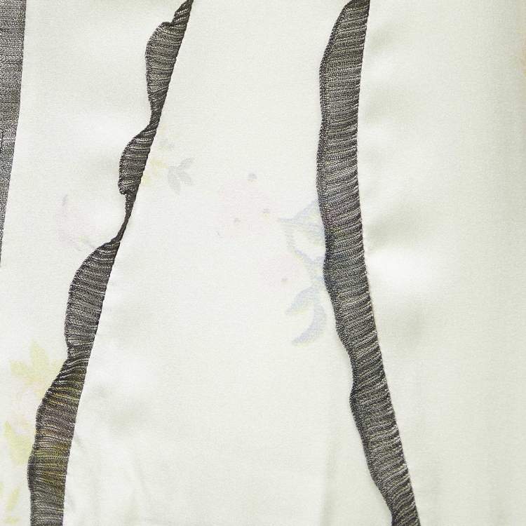 Pre Owned Ganni Yellow Printed Silk Satin Lace Trim Slited Maxi Dress M