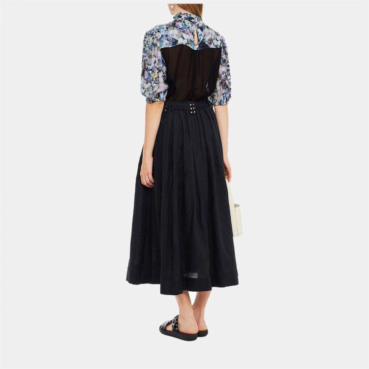Pre Owned Ganni Linen Midi Skirt EU 38