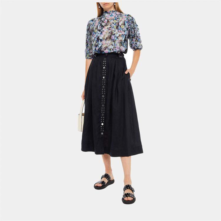 Pre Owned Ganni Linen Midi Skirt EU 38