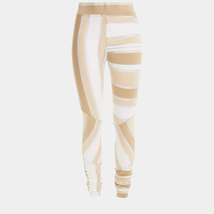 Pre Owned Ganni Beige Striped Jersey Leggings XS (EU 34)