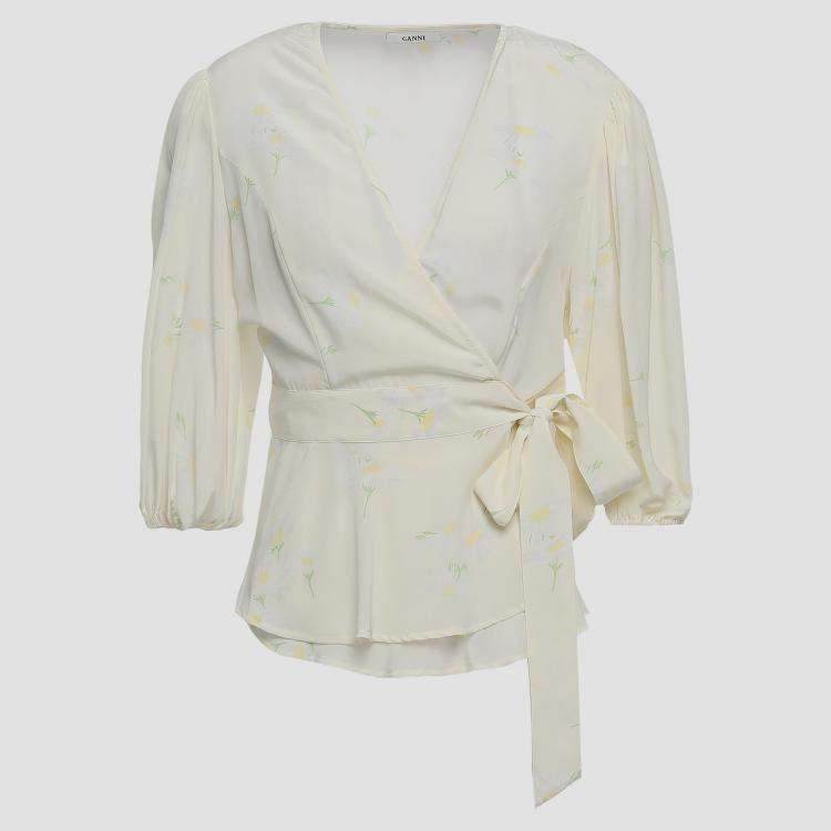 Pre Owned Ganni Silk 3 Quarter Sleeves Top EU 42