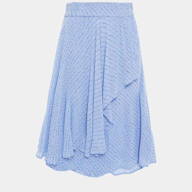Pre Owned Ganni Blue Printed Chiffon Knee Length Skirt M (EU 38)