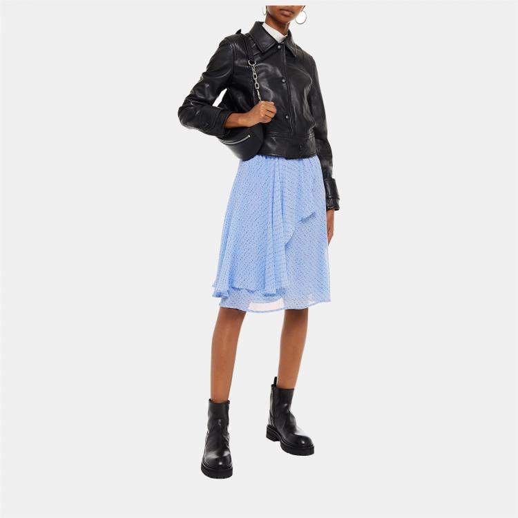 Pre Owned Ganni Blue Printed Chiffon Knee Length Skirt M (EU 38)