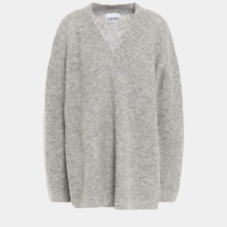 Pre Owned Ganni Alpaca V-Neck Sweaters M