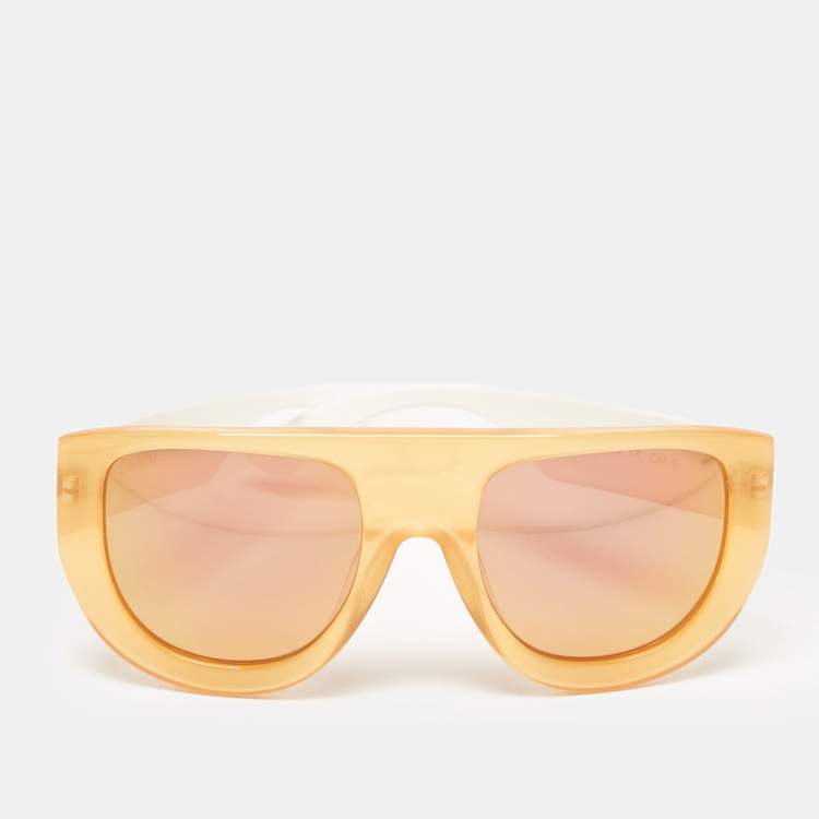 Pre Owned Ganni Orange/White Ines 2 Square Sunglasses