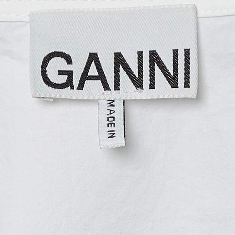 Pre Owned Ganni White Cotton Cap Sleeves Wrap Top XXS