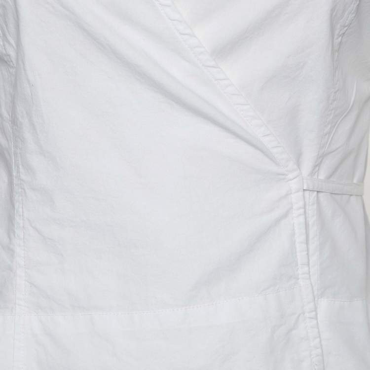 Pre Owned Ganni White Cotton Cap Sleeves Wrap Top XXS