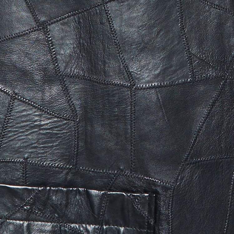 Pre Owned Ganni Black Patchwork Leather Wrap Around Mini Skirt XL 