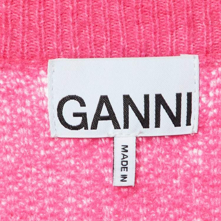 Pre Owned Ganni Pink Alpaca Wool Knit Crystal Button Detail Cardigan S