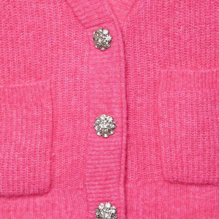 Pre Owned Ganni Pink Alpaca Wool Knit Crystal Button Detail Cardigan S