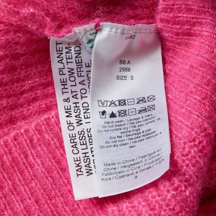 Pre Owned Ganni Pink Alpaca Wool Knit Crystal Button Detail Cardigan S