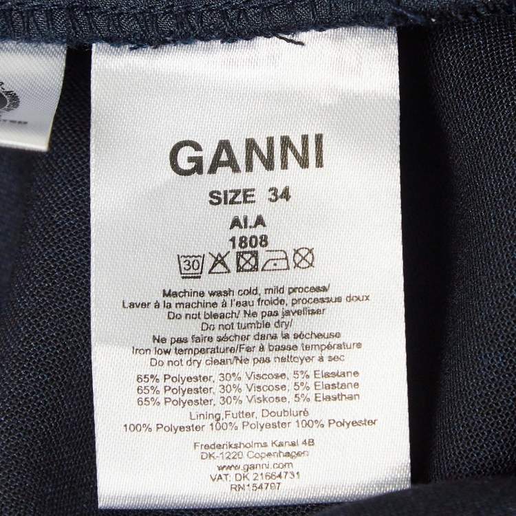 Pre Owned Ganni Navy Blue Pinstripe Crepe Formal Pants XS