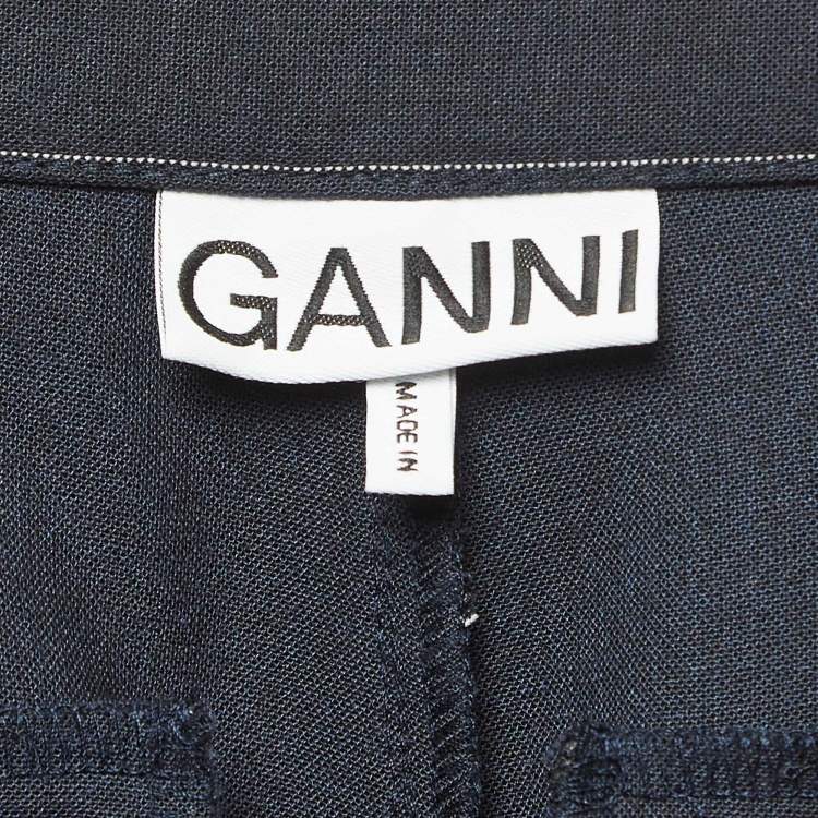 Pre Owned Ganni Navy Blue Pinstripe Crepe Formal Pants XS