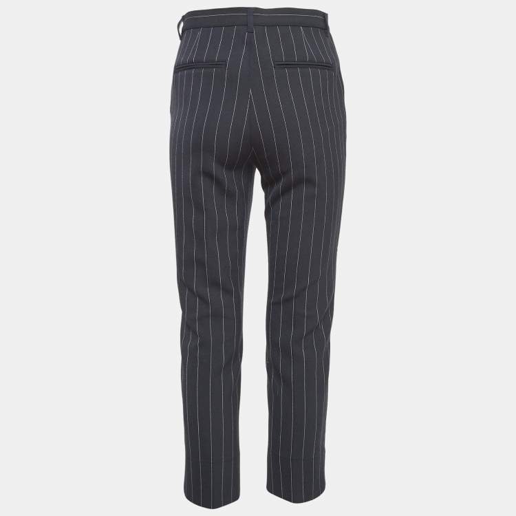 Pre Owned Ganni Navy Blue Pinstripe Crepe Formal Pants XS