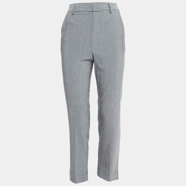 Pre Owned Ganni Grey Stretch Crepe Formal Trousers S 