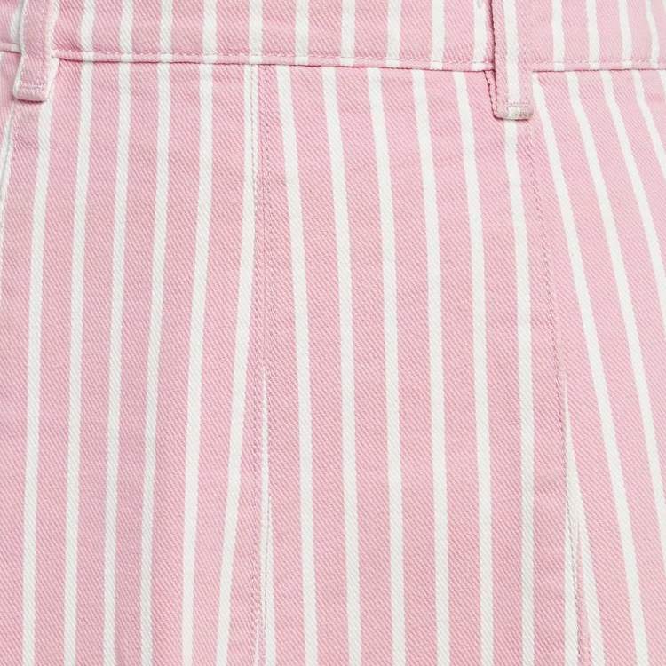 Pre Owned Ganni Pink Stripe Denim Midi Skirt M