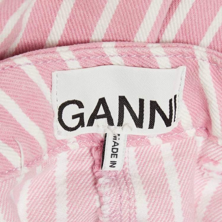Pre Owned Ganni Pink Stripe Denim Midi Skirt M