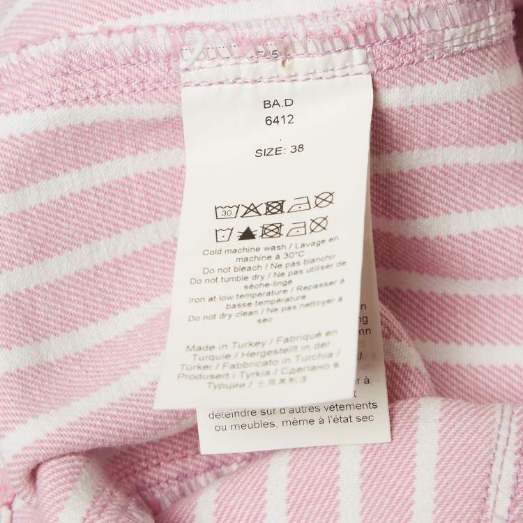 Pre Owned Ganni Pink Stripe Denim Midi Skirt M