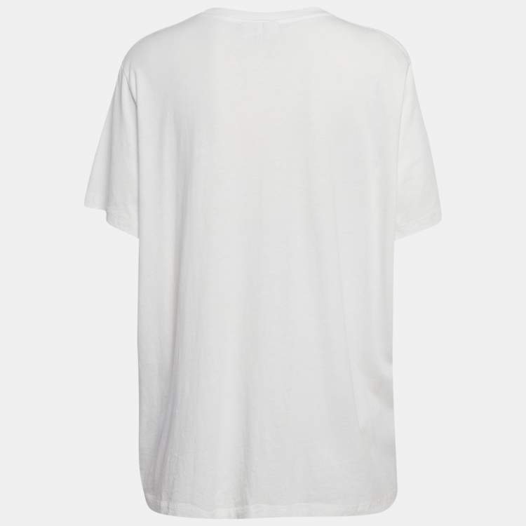 Pre Owned Ganni White Printed Cotton Knit Crew Neck T-Shirt XL