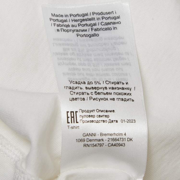 Pre Owned Ganni White Printed Cotton Knit Crew Neck T-Shirt XL