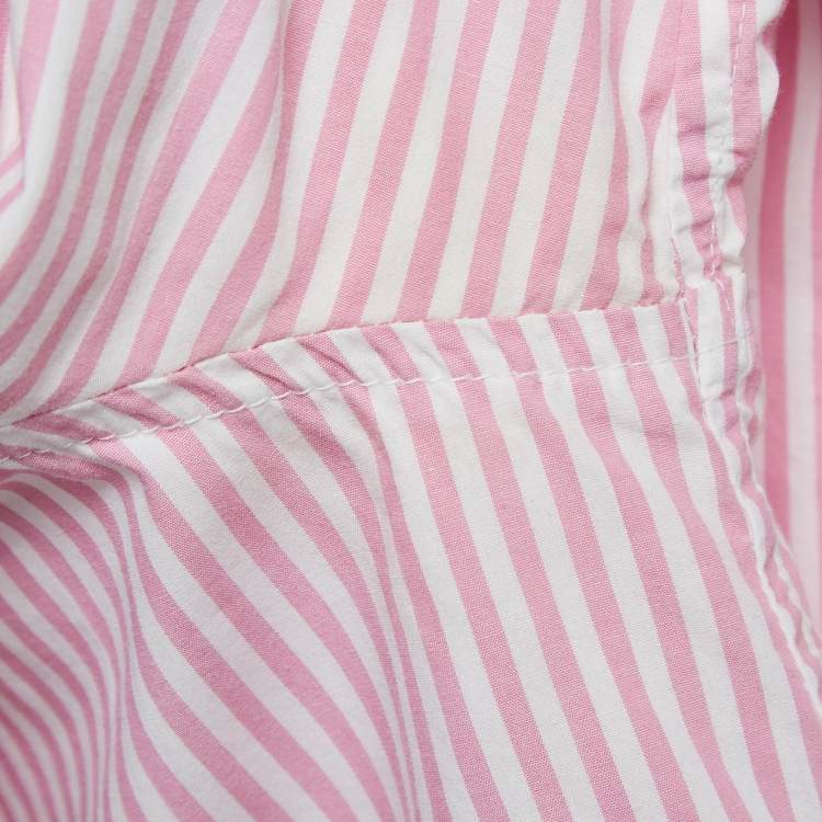 Pre Owned Ganni Pink/White Stripe Cotton Ruffled Collar Shirt M