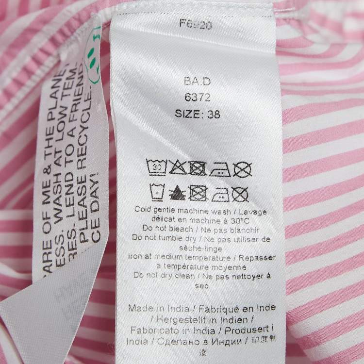 Pre Owned Ganni Pink/White Stripe Cotton Ruffled Collar Shirt M