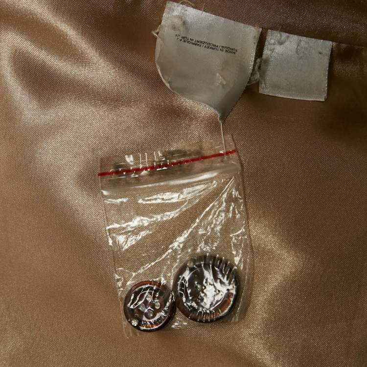 Pre Owned Ganni Brown Plaid Silk Blend Double Breasted Blazer L