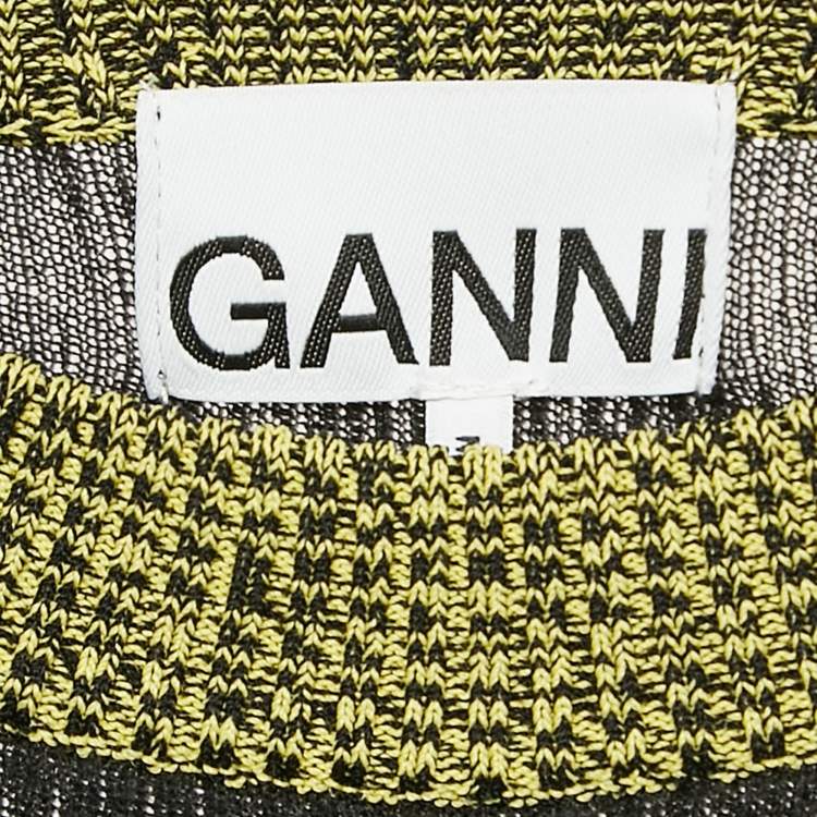 Pre Owned Ganni Black Textured Rib Knit Crew Neck Jumper S