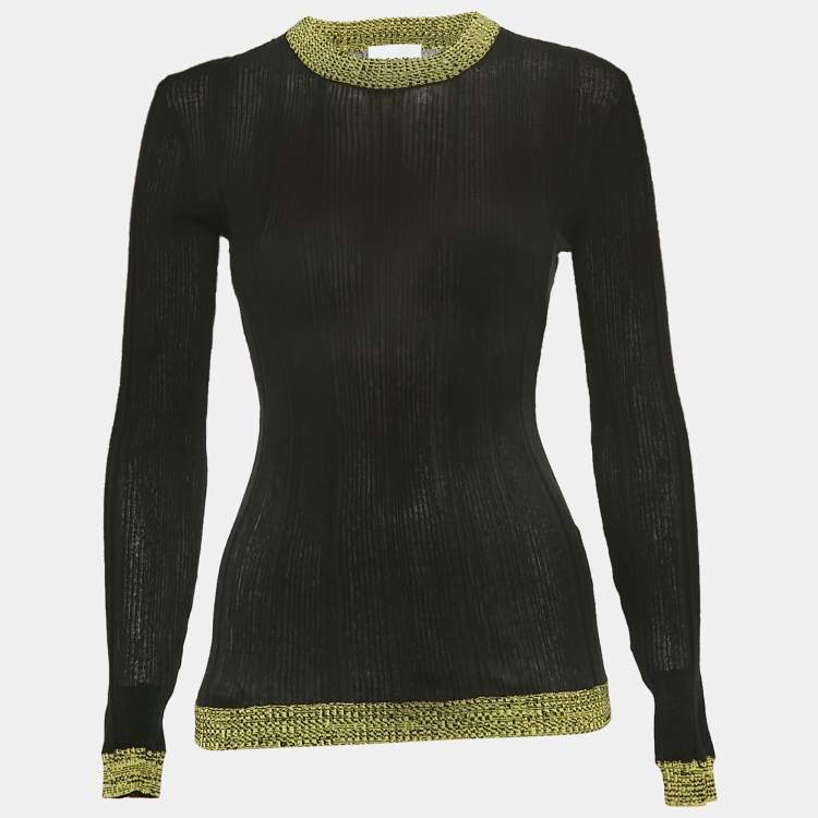 Pre Owned Ganni Black Textured Rib Knit Crew Neck Jumper S
