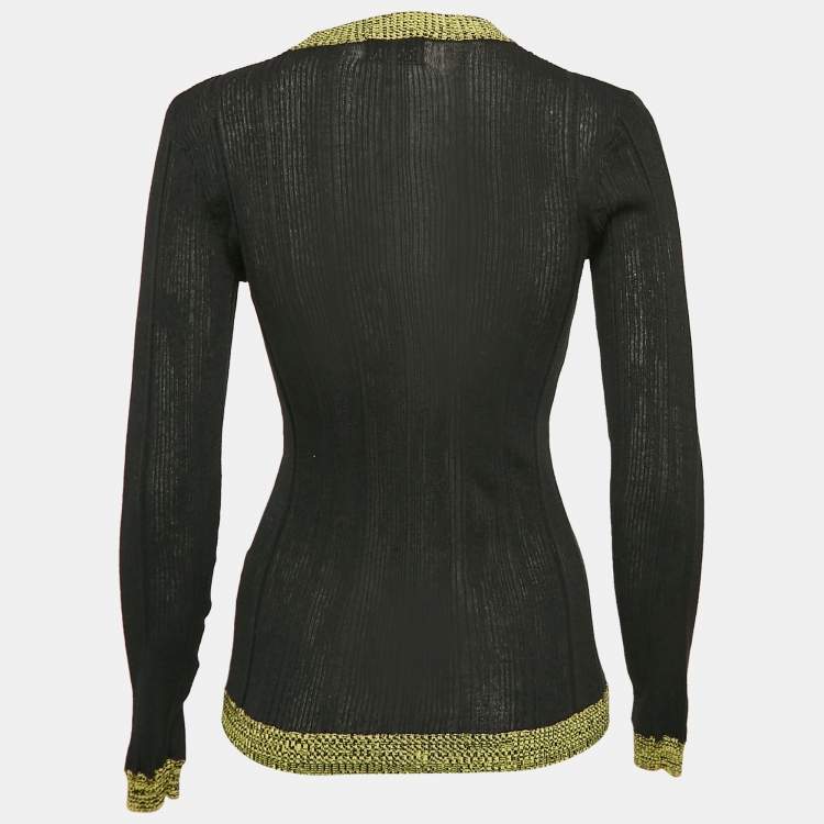 Pre Owned Ganni Black Textured Rib Knit Crew Neck Jumper S