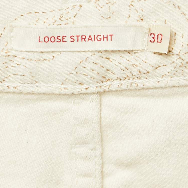 Pre Owned Ganni White Floral Print Denim Loose Straight Jeans M Waist 30"