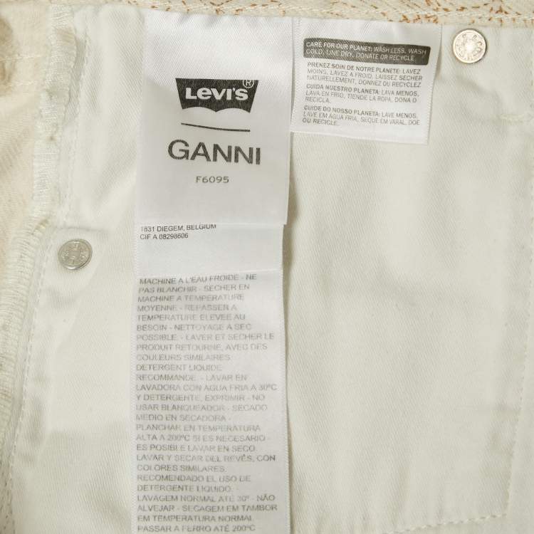 Pre Owned Ganni White Floral Print Denim Loose Straight Jeans M Waist 30"