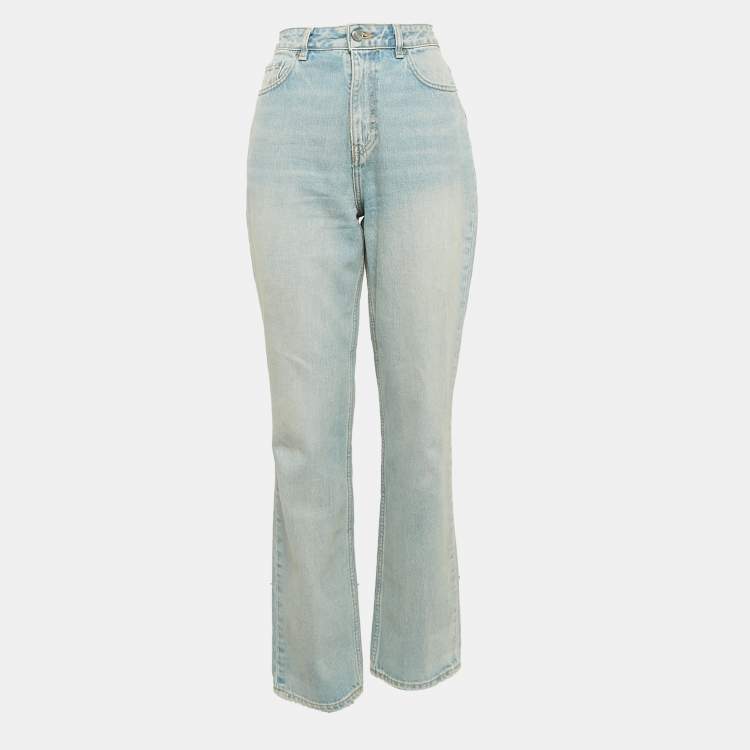 مملوكة مسبقًا Ganni Light Blue Denim Straight Leg Jeans M Waist 29"