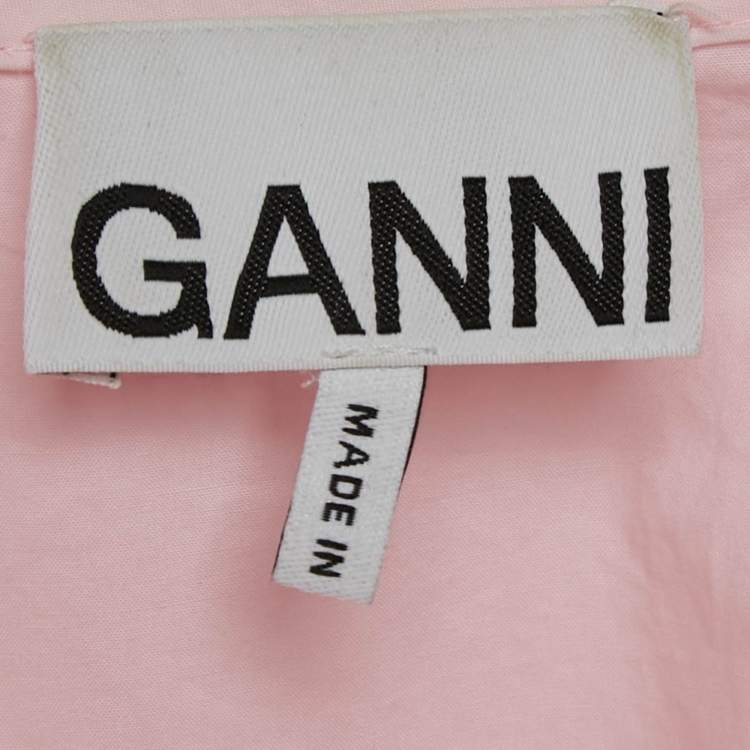 Pre Owned Ganni Pink Cotton Ruffled Platter Collar Shirt XL 