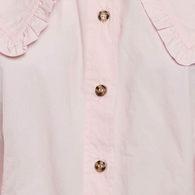 Pre Owned Ganni Pink Cotton Ruffled Platter Collar Shirt XL 