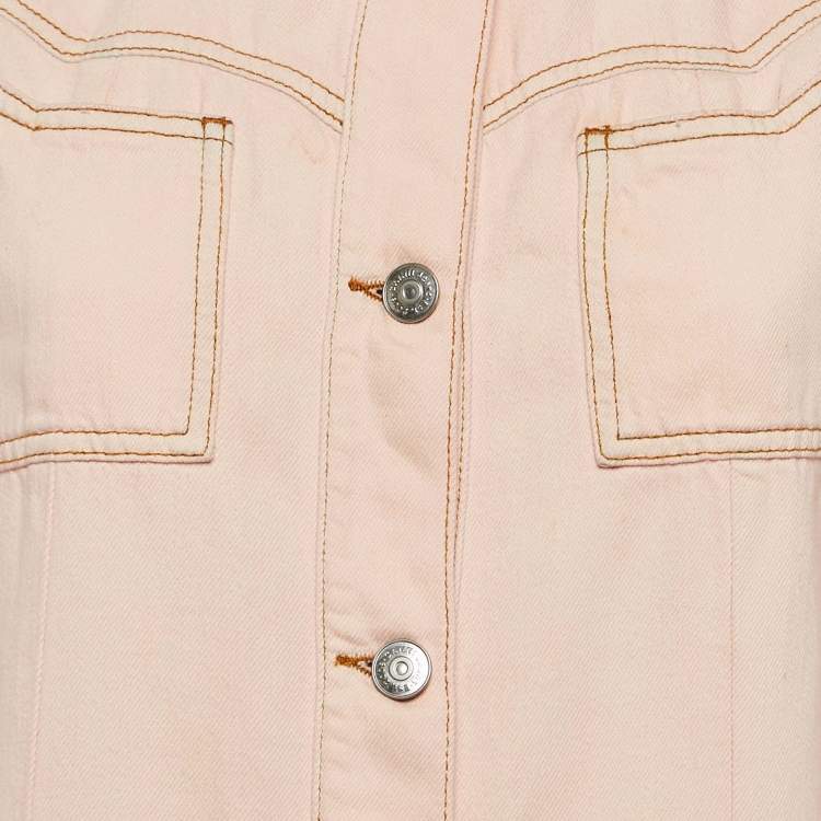 Pre Owned Ganni Pink Washed Kress Soft Denim Mini Shirt Dress M