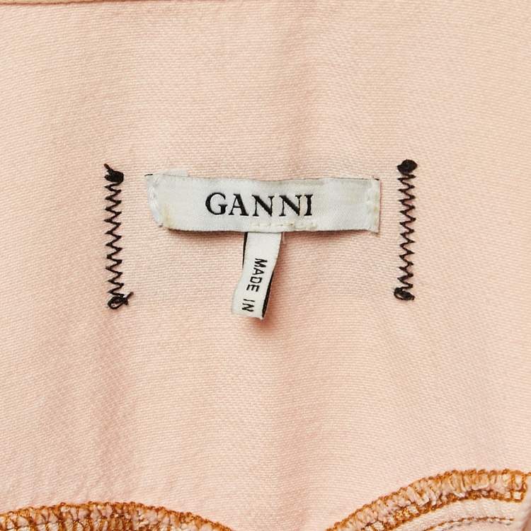 Pre Owned Ganni Pink Washed Kress Soft Denim Mini Shirt Dress M