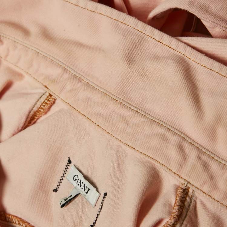 Pre Owned Ganni Pink Washed Kress Soft Denim Mini Shirt Dress M
